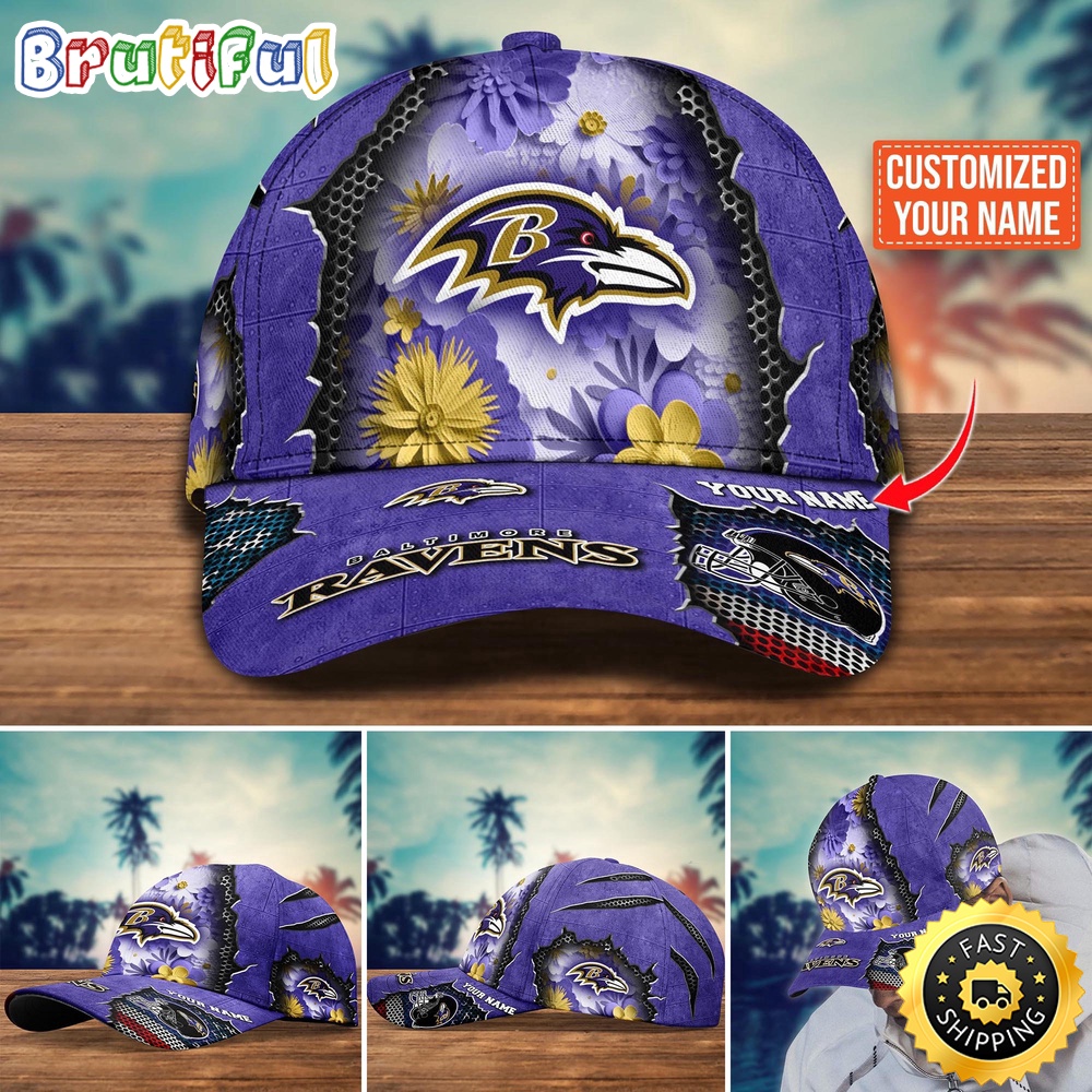 NFL Baltimore Ravens Baseball Cap Flag Flower Trending Custom Cap