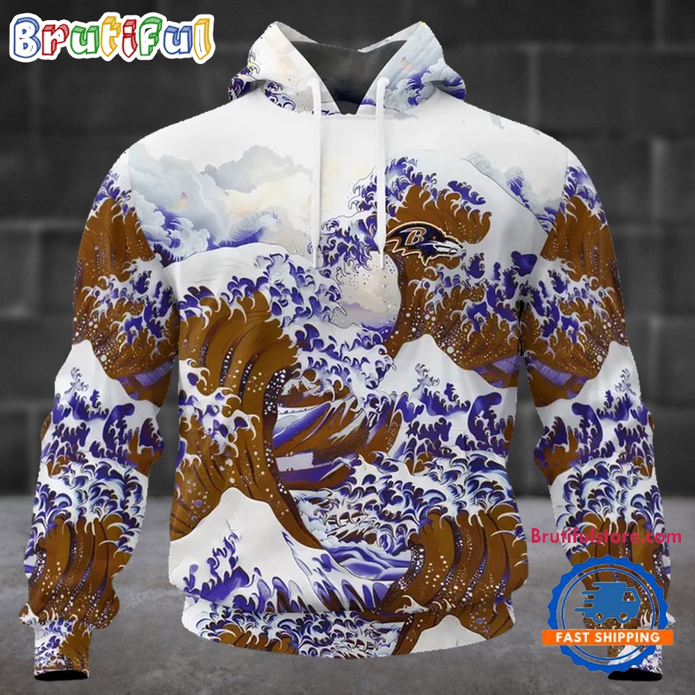 NFL Baltimore Ravens Football Great Wave All Over Print Hoodie