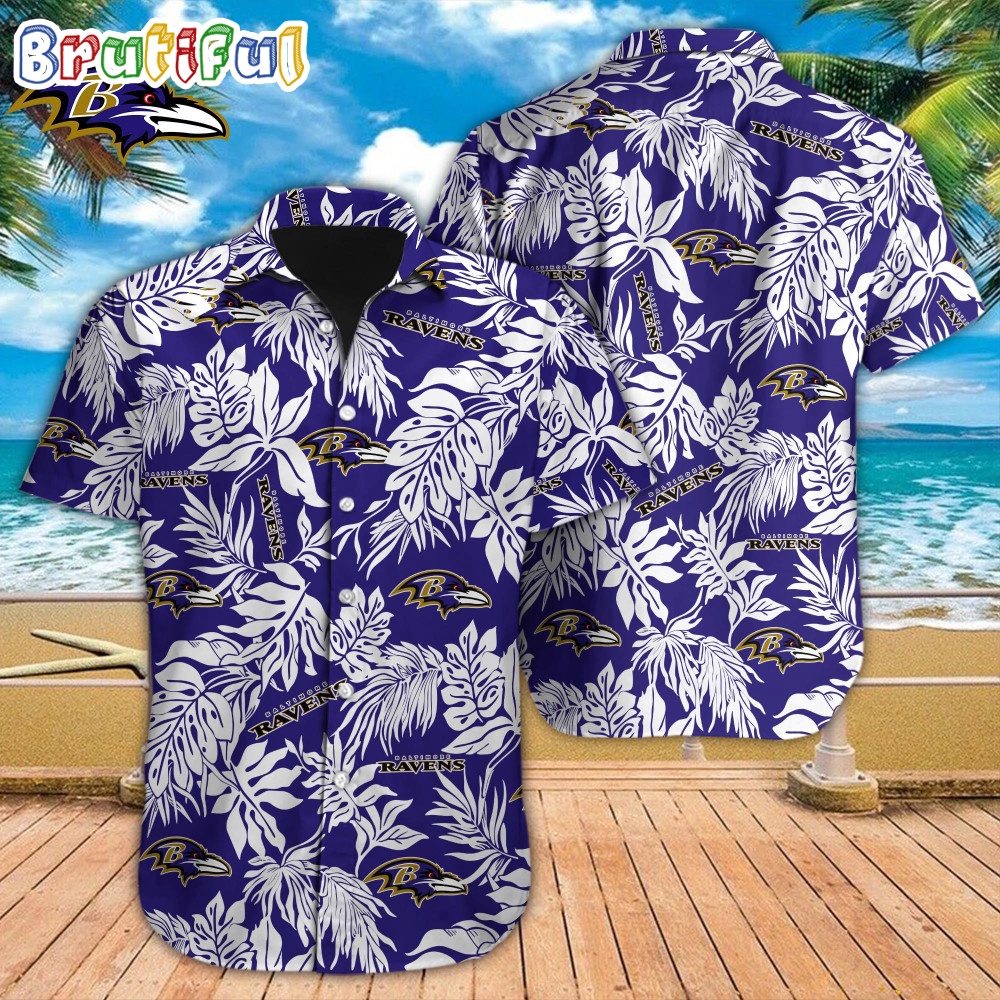 NFL Baltimore Ravens Hawaiian Shirt Tropical Leafs Design Aloha Shirts