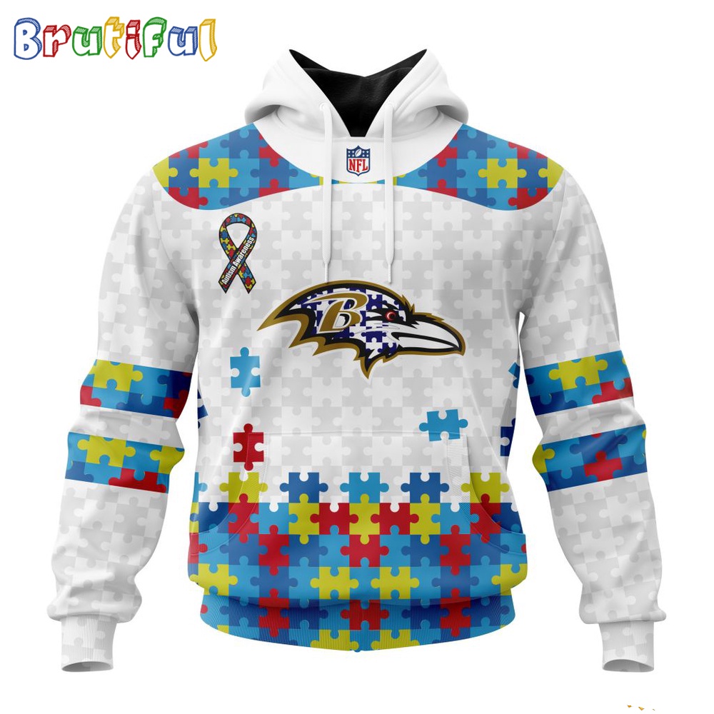 NFL Baltimore Ravens Hoodie Special Autism Awareness Design 3D Hoodie