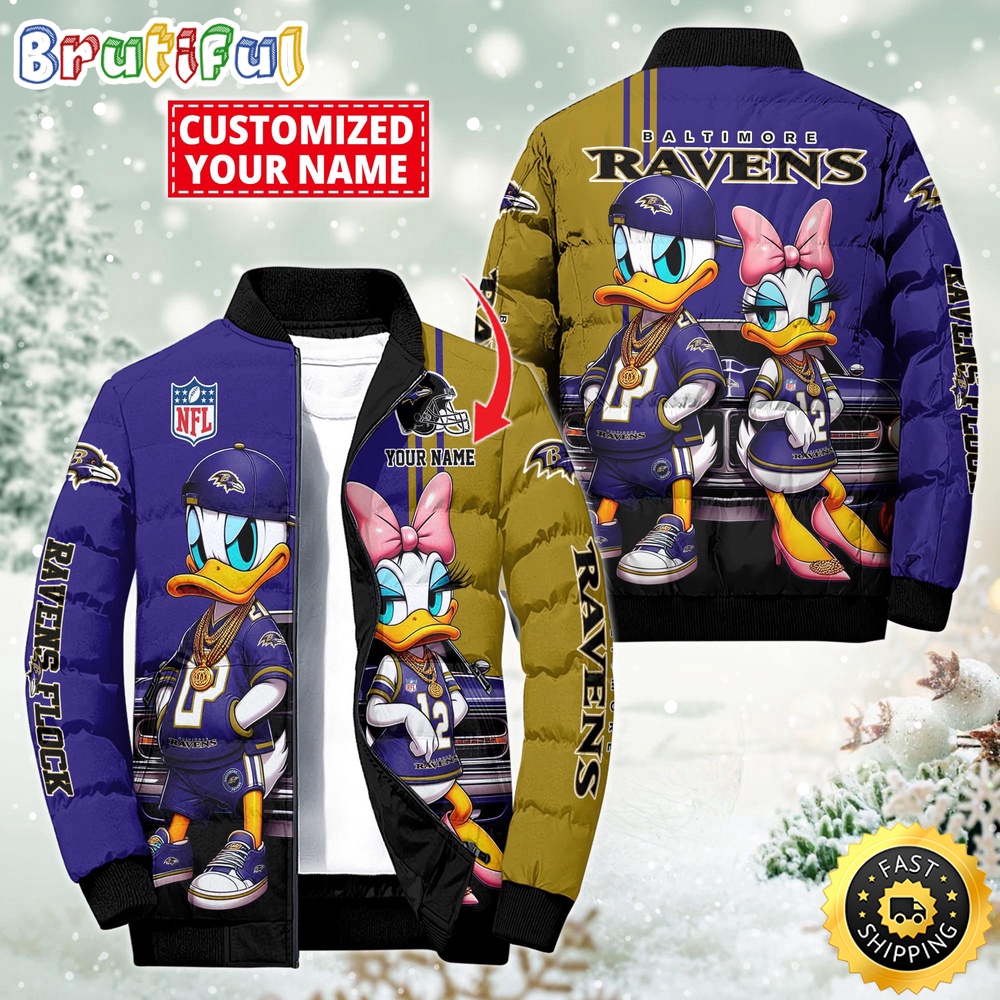 NFL Baltimore Ravens Puffer Jacket Donald Duck Custom Jacket