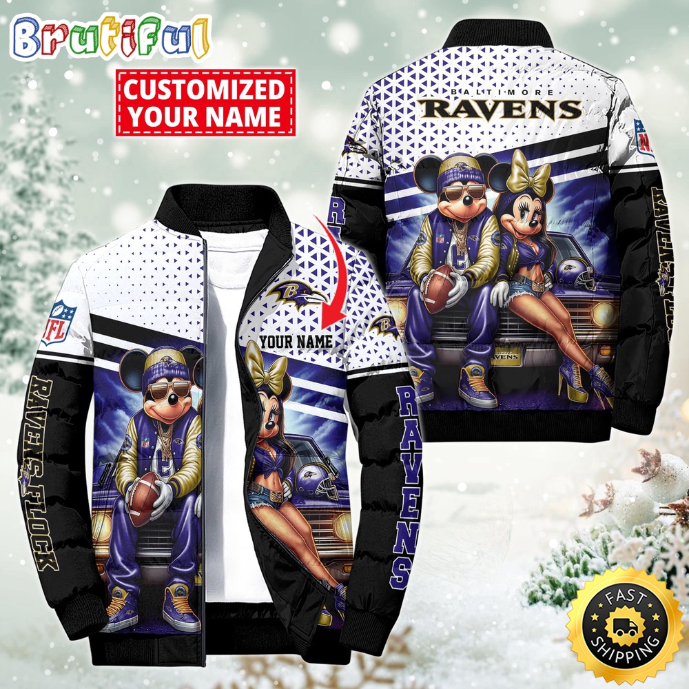 NFL Baltimore Ravens Puffer Jacket Mickey Minnie Jacket