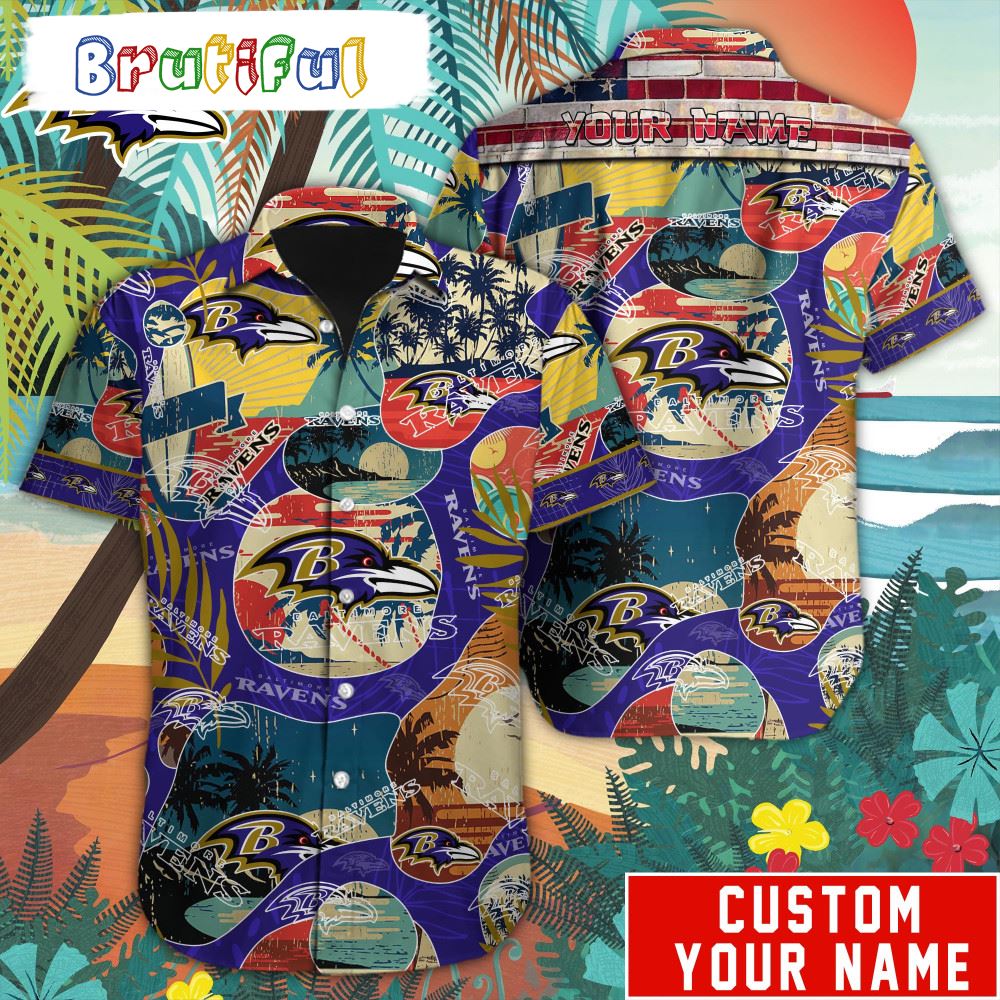 NFL Baltimore Ravens Retro Hawaiian Shirt Special Vintage Style Hawaiian Button Shirt