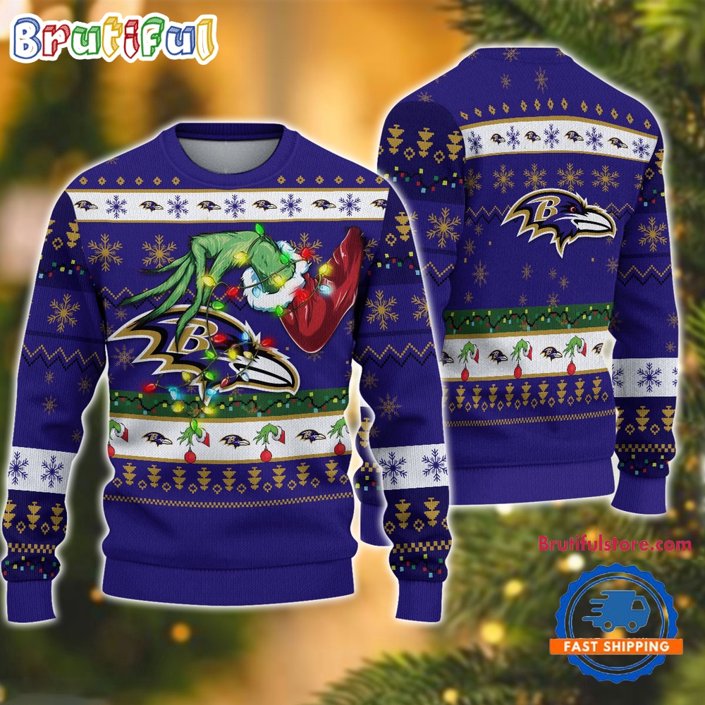NFL Baltimore Ravens Special Grinch's Hand Football Christmas Ugly Sweater