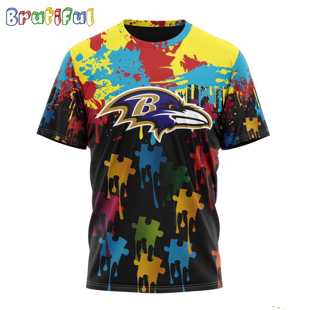 NFL Baltimore Ravens T-Shirt Special Autism Awareness Design Football T-Shirt