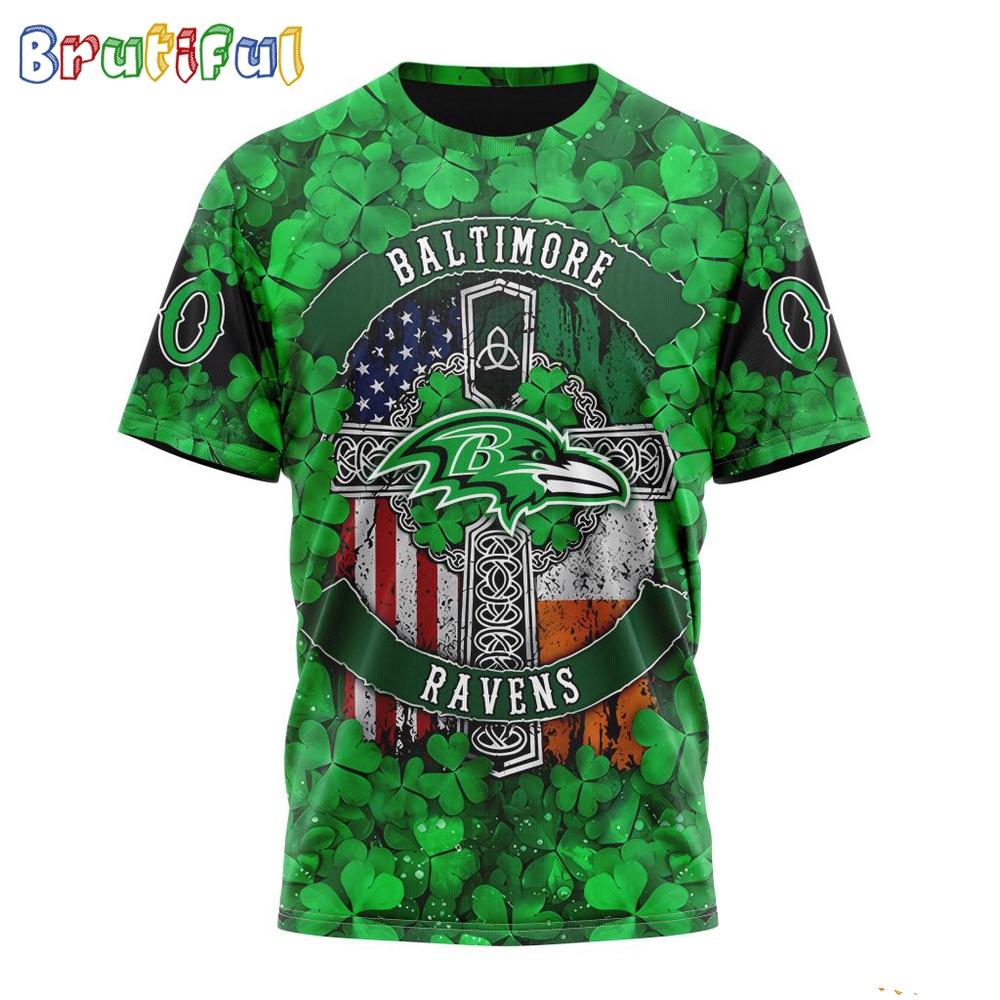 NFL Baltimore Ravens T-Shirt Special Design 3D T-Shirt St Patrick Day