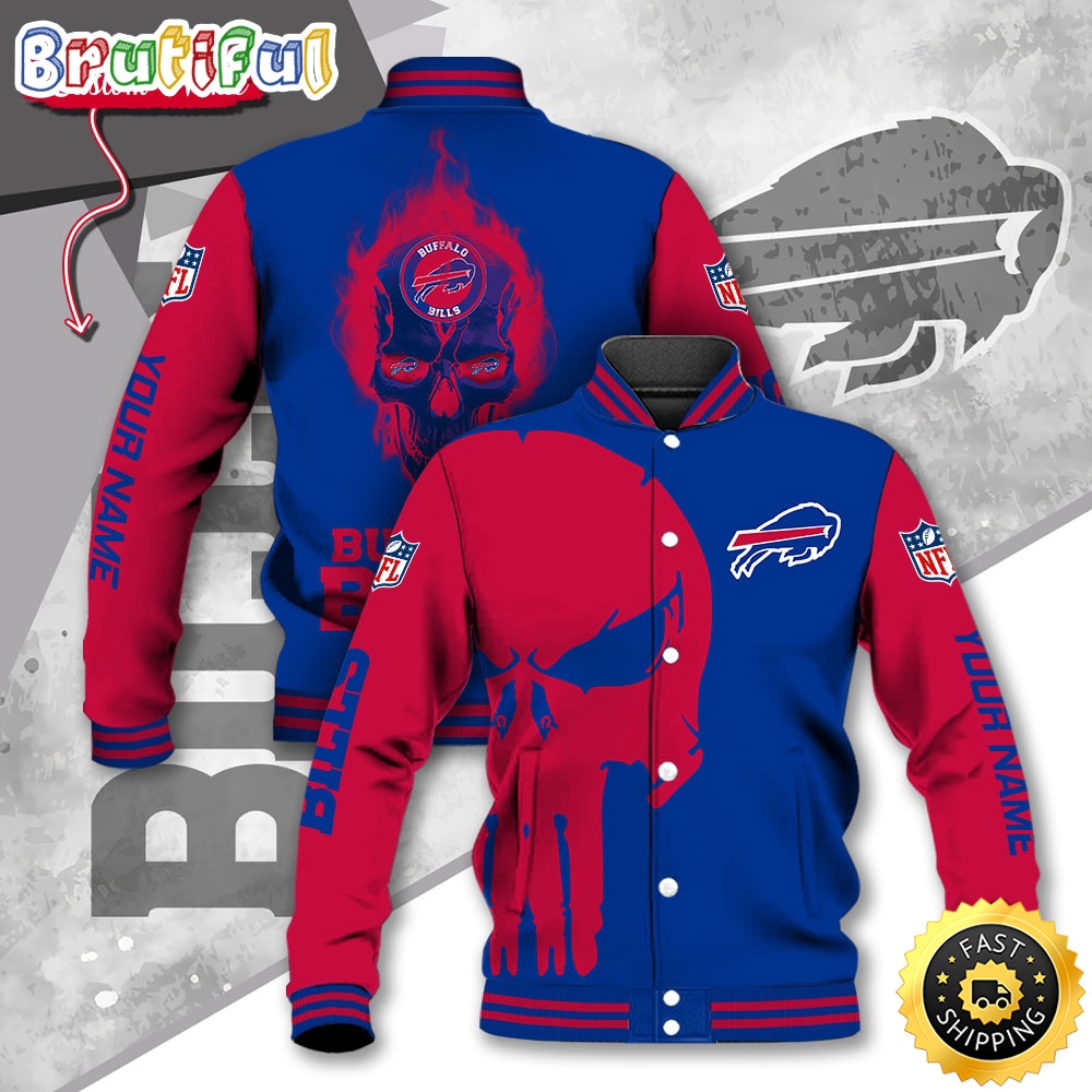 NFL Buffalo Bills Baseball Jacket Skull Print Jacket