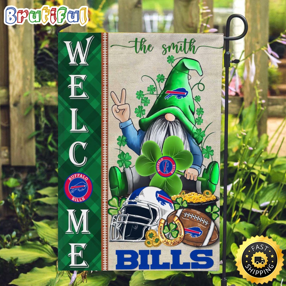 NFL Buffalo Bills Garden Flag St Patricks Day Gnome Shamrock Welcome Garden Flag