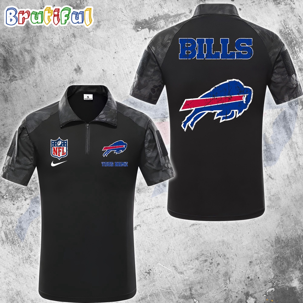NFL Buffalo Bills Tactical Polo Shirt, Custom Football Zip Polo Shirt
