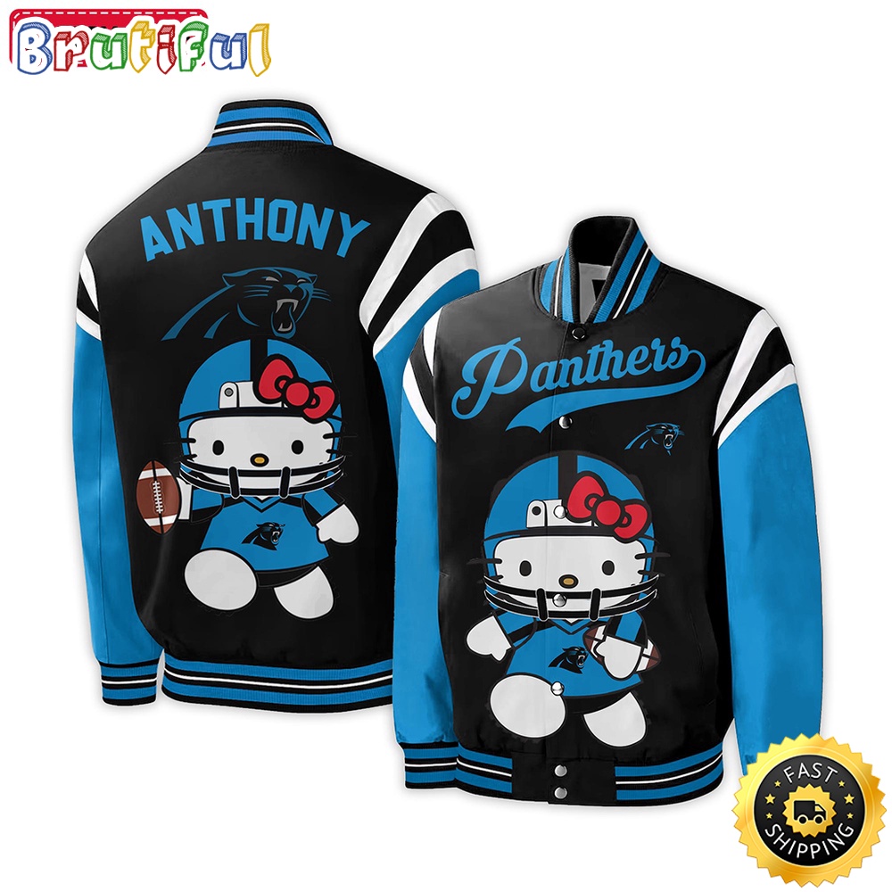 NFL Carolina Panthers Baseball Jacket Hello Kitty Personalized Baseball Jacket