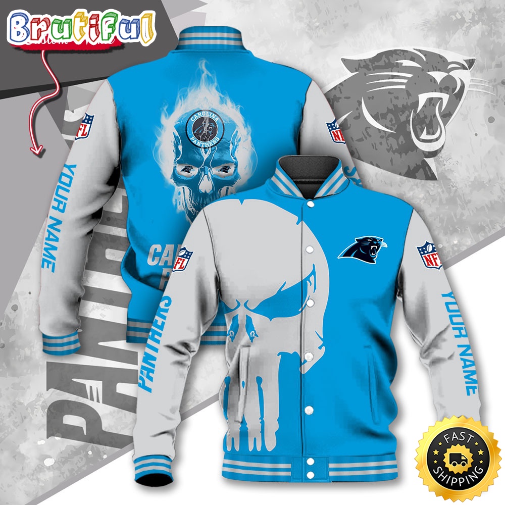 NFL Carolina Panthers Baseball Jacket Skull Print Jacket