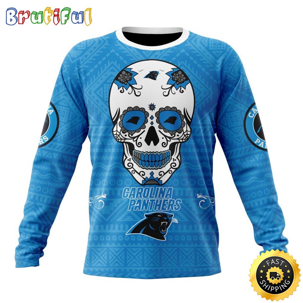 NFL Carolina Panthers Crewneck Sweatshirt Specialized Kits For Dia De Muertos Show Your Team Spirit
