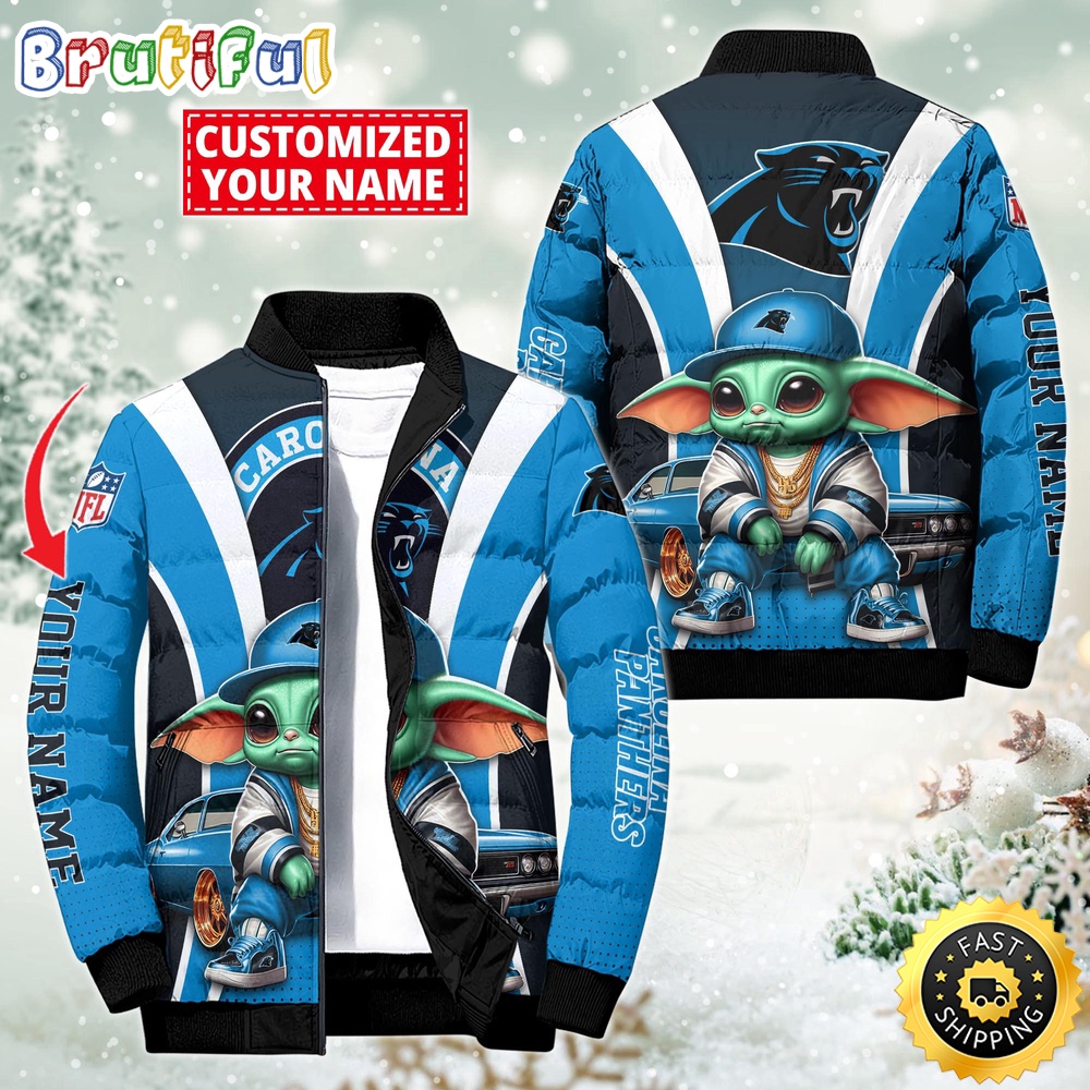 NFL Carolina Panthers Puffer Jacket Baby Yoda Custom Jacket