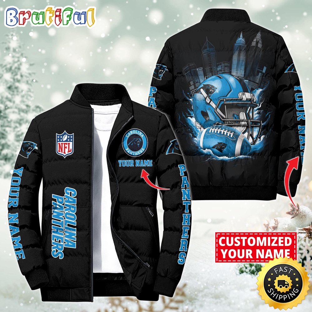 NFL Carolina Panthers Puffer Jacket City Logo Print Jacket For Fans
