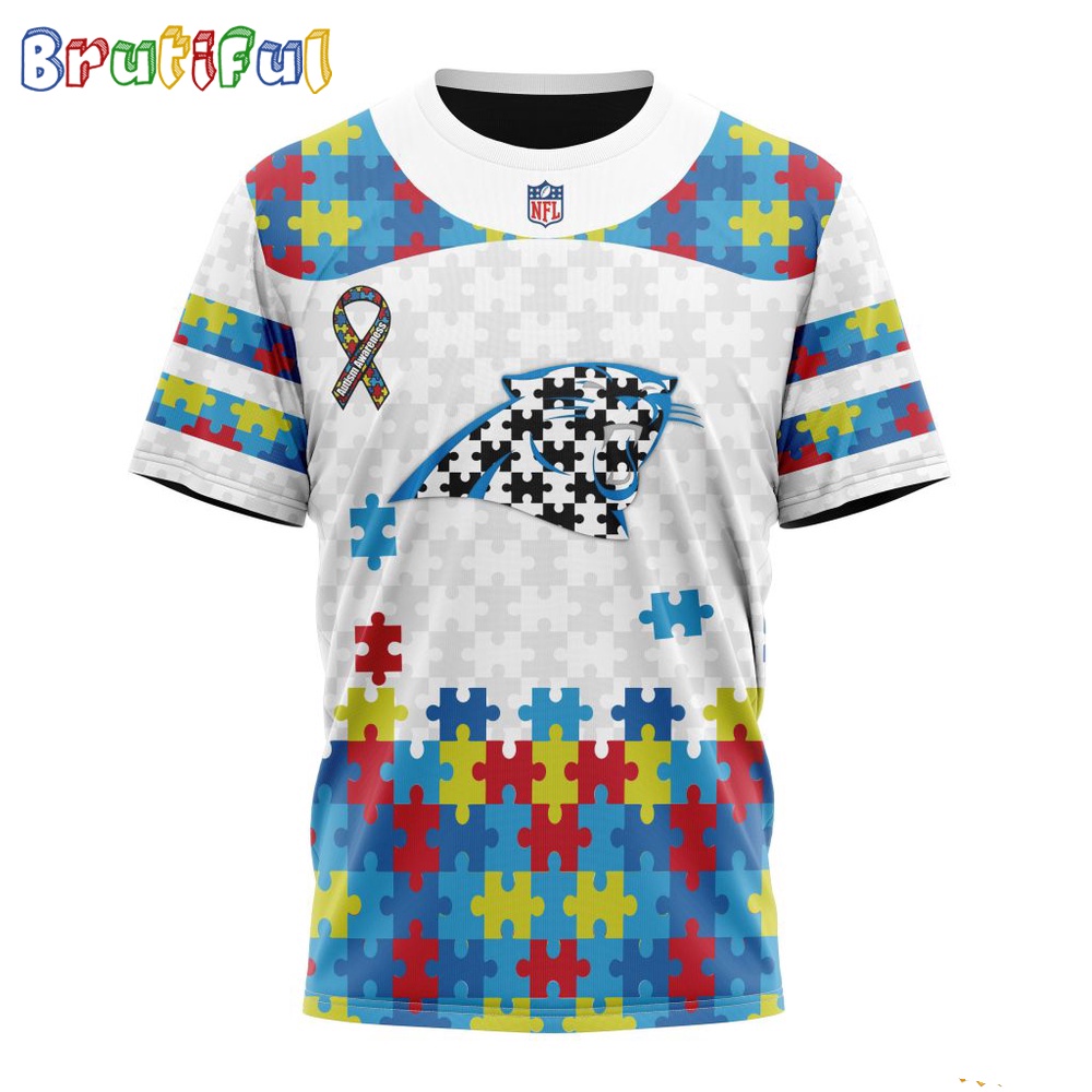 NFL Carolina Panthers T-Shirt Special Autism Awareness Design 3D T-Shirt