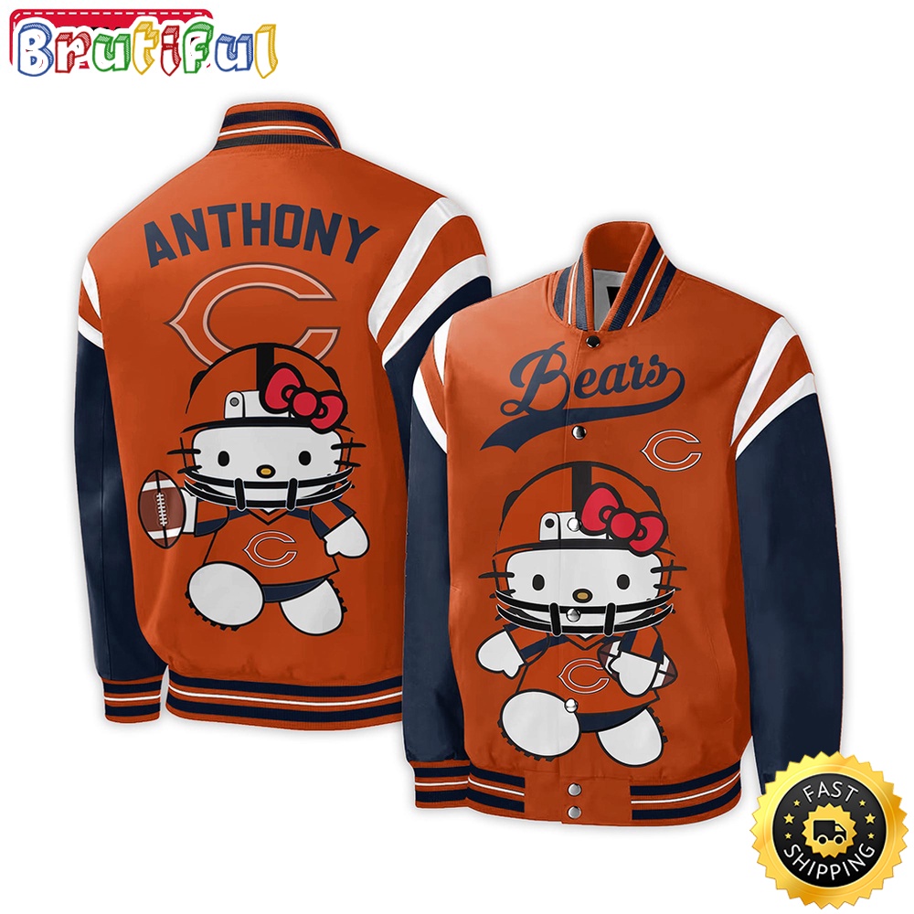 NFL Chicago Bears Baseball Jacket Hello Kitty Personalized Baseball Jacket