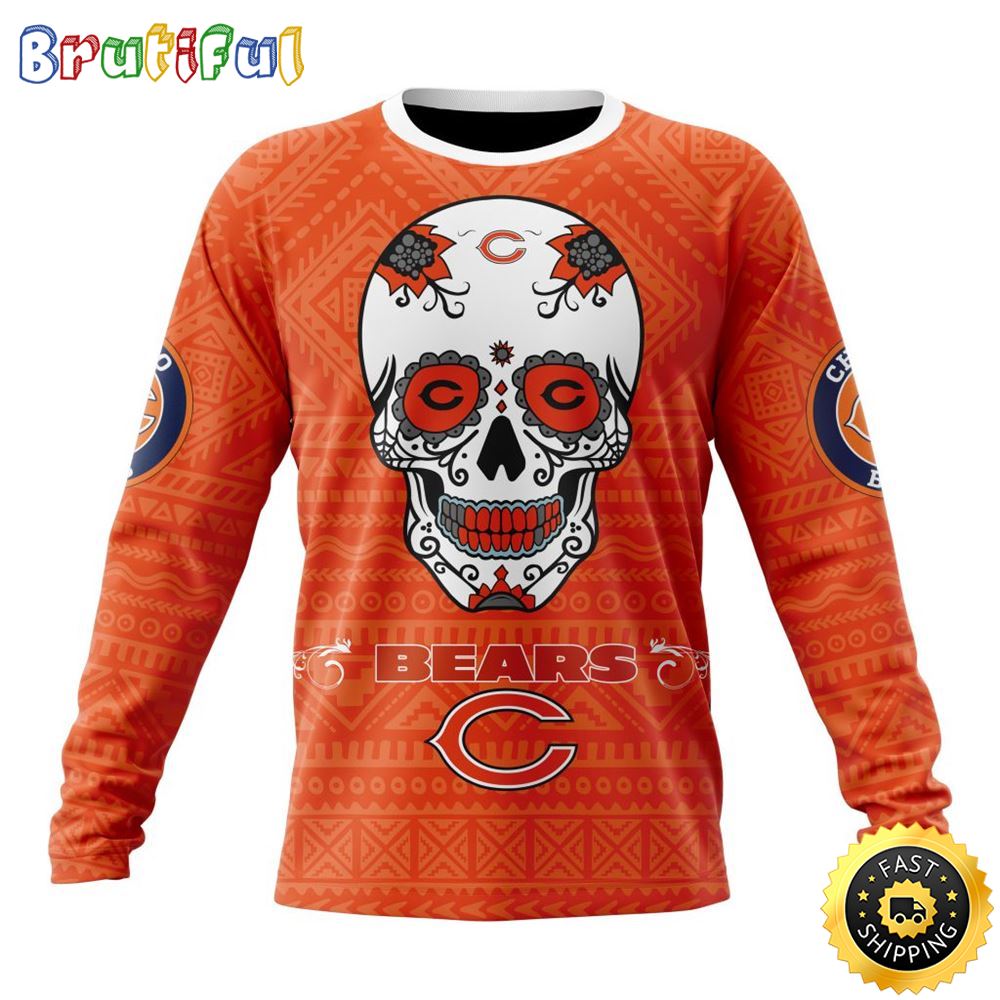 NFL Chicago Bears Crewneck Sweatshirt Specialized Kits For Dia De Muertos Show Your Team Spirit