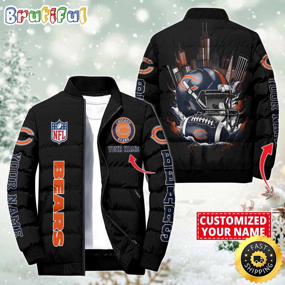 NFL Chicago Bears Puffer Jacket City Logo Print Jacket For Fans
