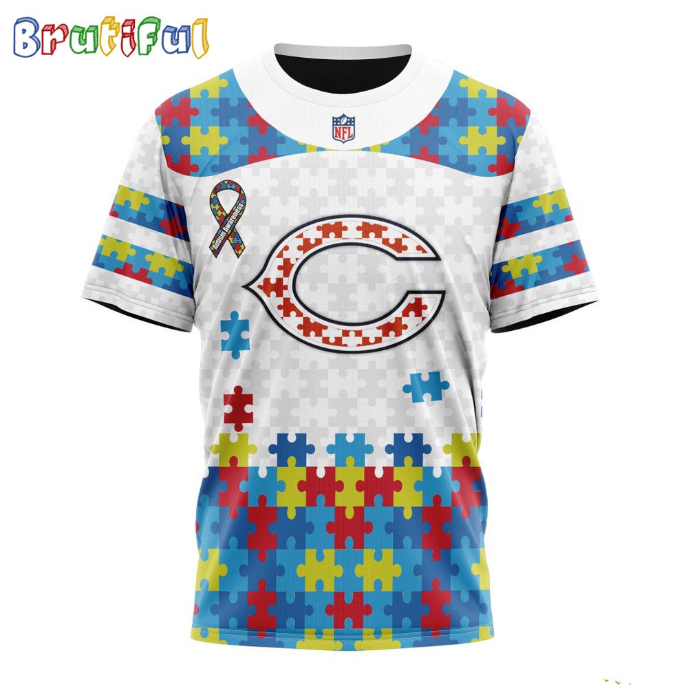 NFL Chicago Bears T-Shirt Special Autism Awareness Design 3D T-Shirt