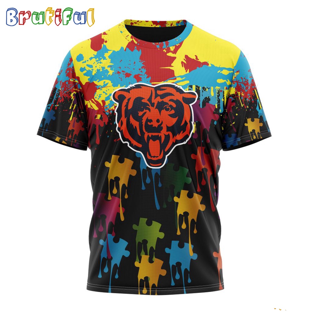 NFL Chicago Bears T-Shirt Special Autism Awareness Design Football T-Shirt