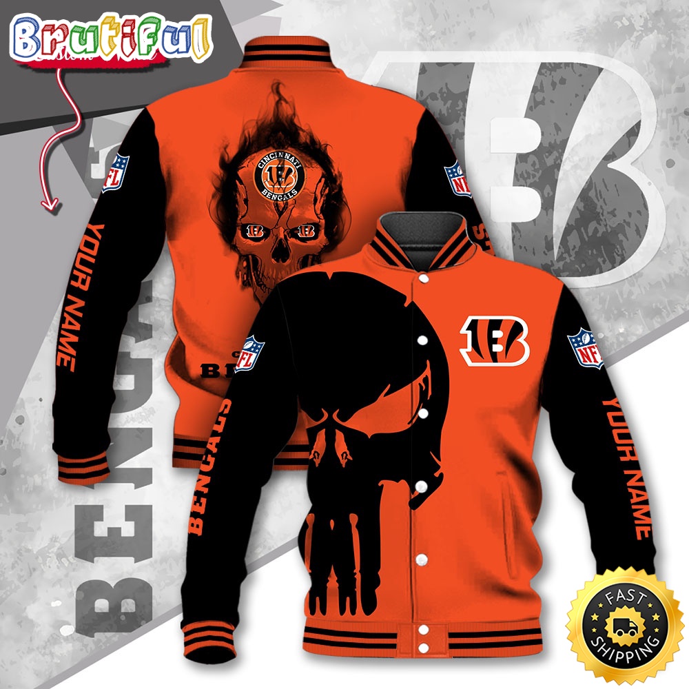 NFL Cincinnati Bengals Baseball Jacket Skull Print Jacket