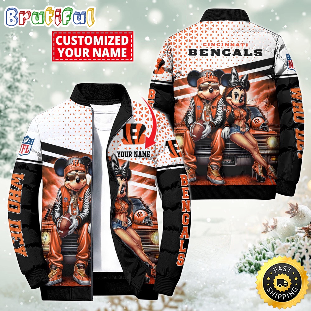 NFL Cincinnati Bengals Puffer Jacket Mickey Minnie Jacket