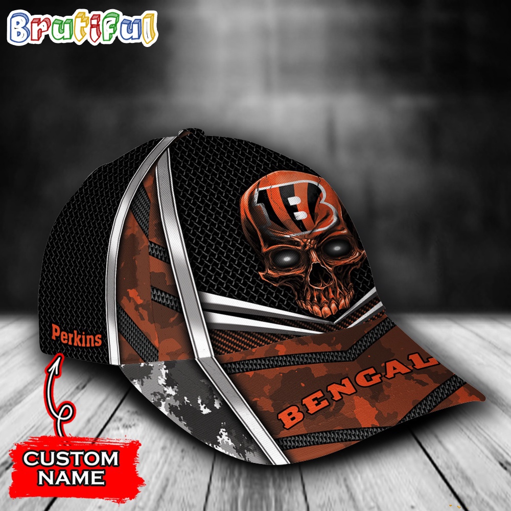 NFL Cincinnati Bengals Special Halloween Skull Custom Baseball Cap - Image 2