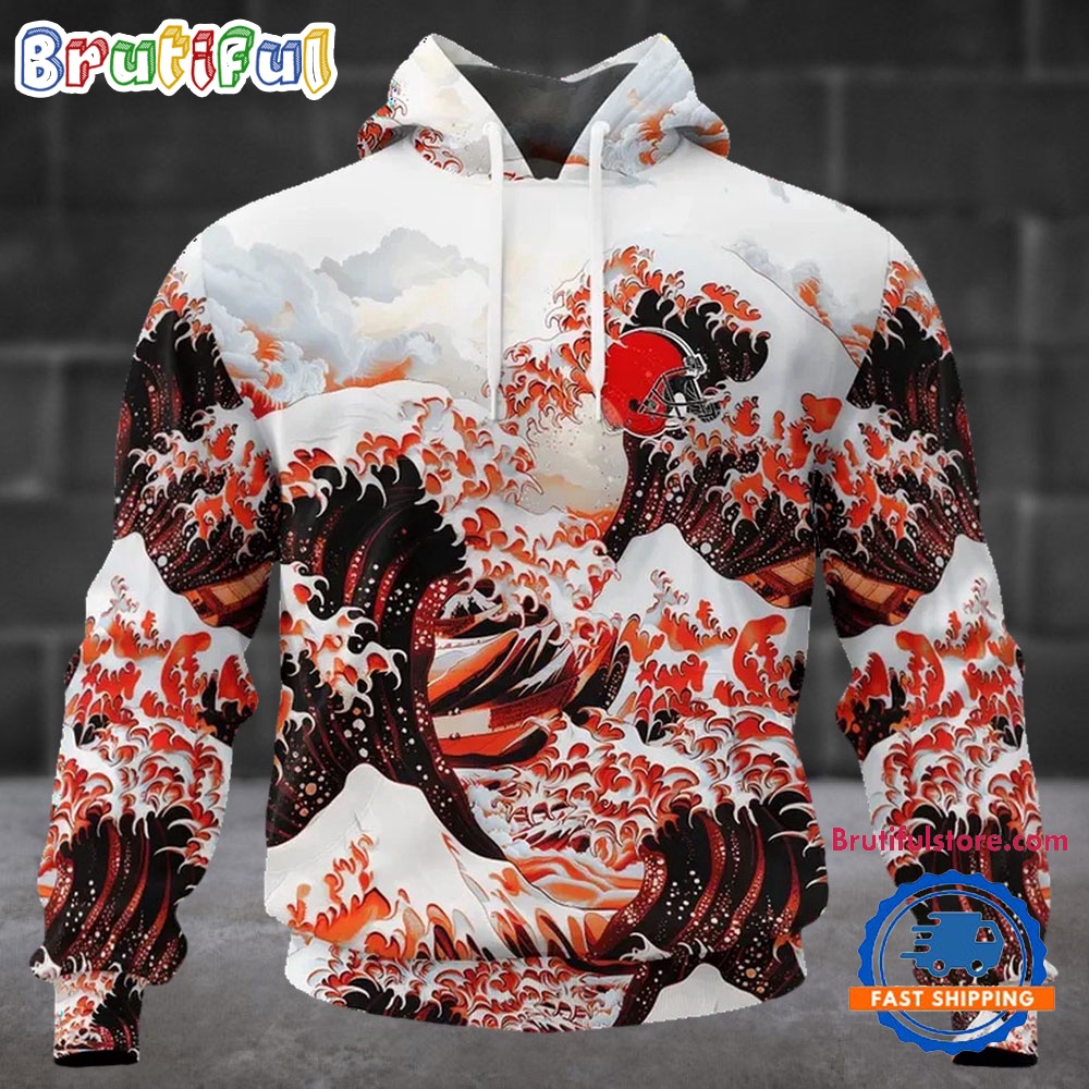 NFL Cleveland Browns Football Great Wave All Over Print Hoodie