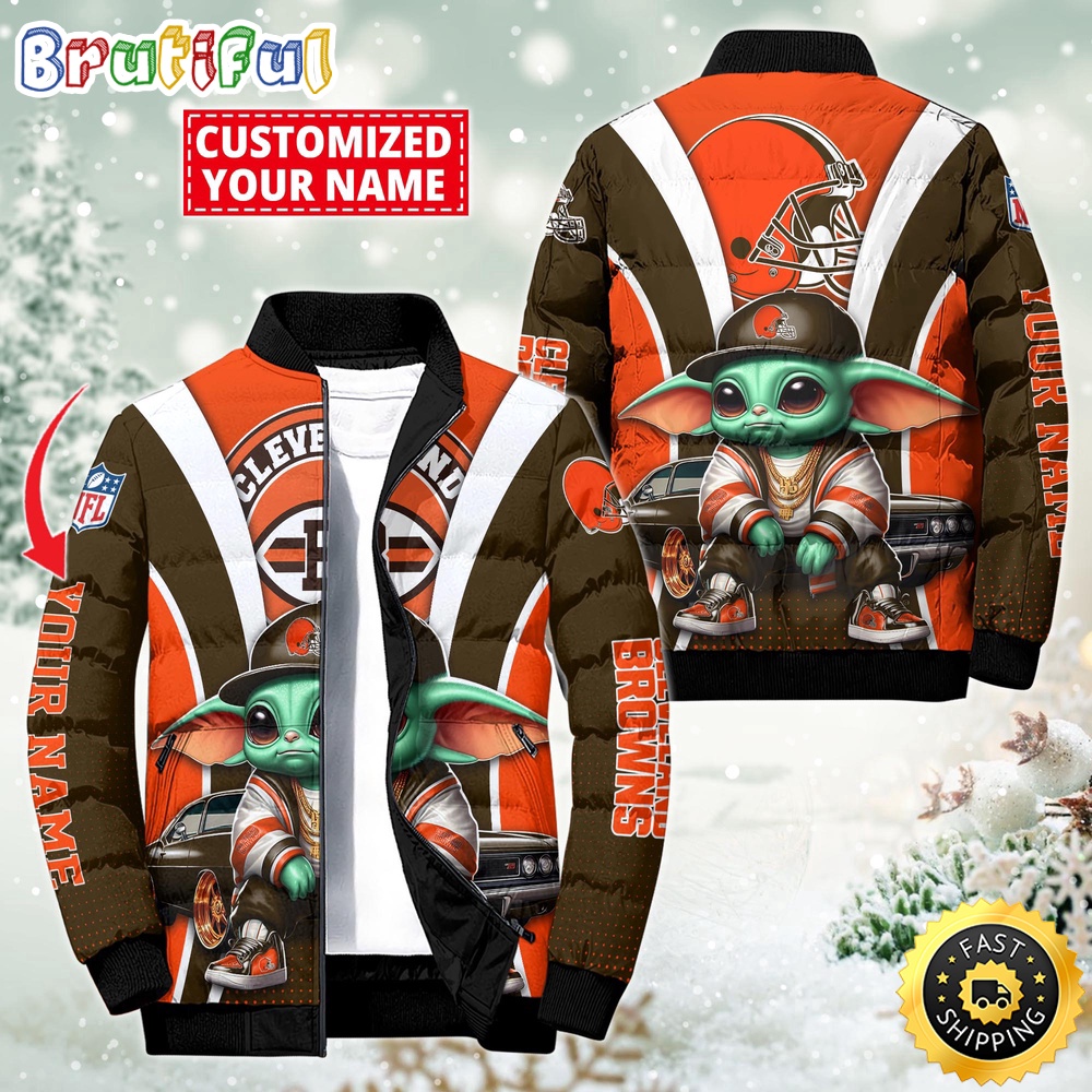 NFL Cleveland Browns Puffer Jacket Baby Yoda Custom Jacket