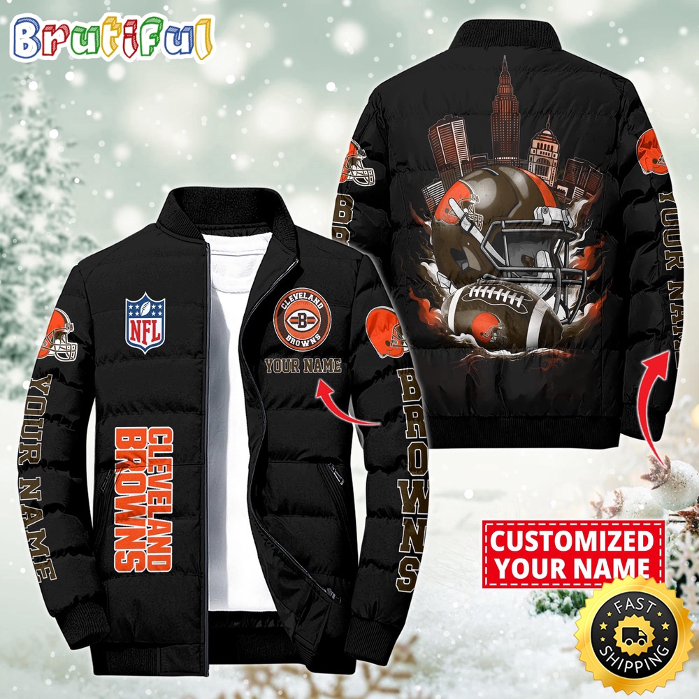 NFL Cleveland Browns Puffer Jacket City Logo Print Jacket For Fans