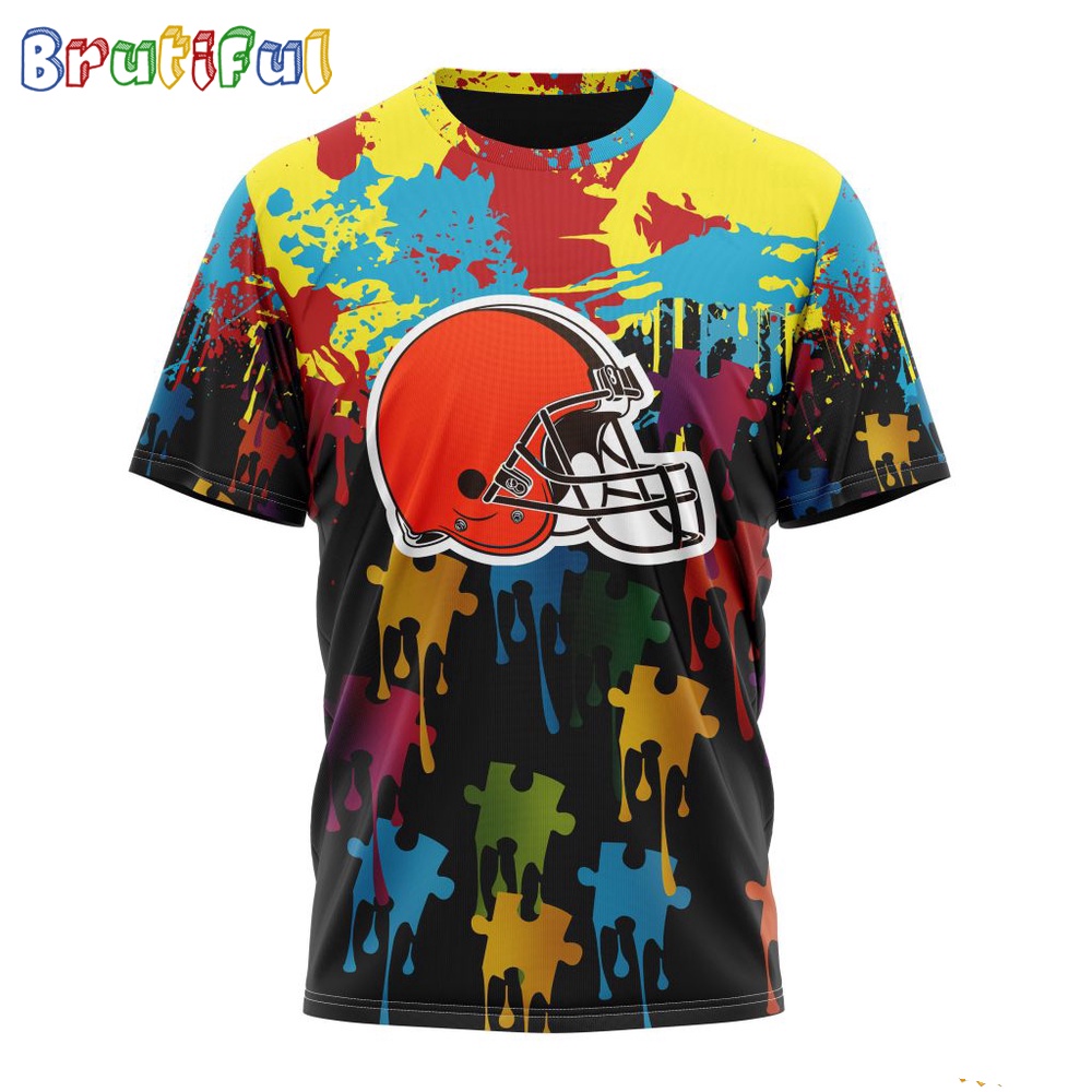 NFL Cleveland Browns T-Shirt Special Autism Awareness Design Football T-Shirt