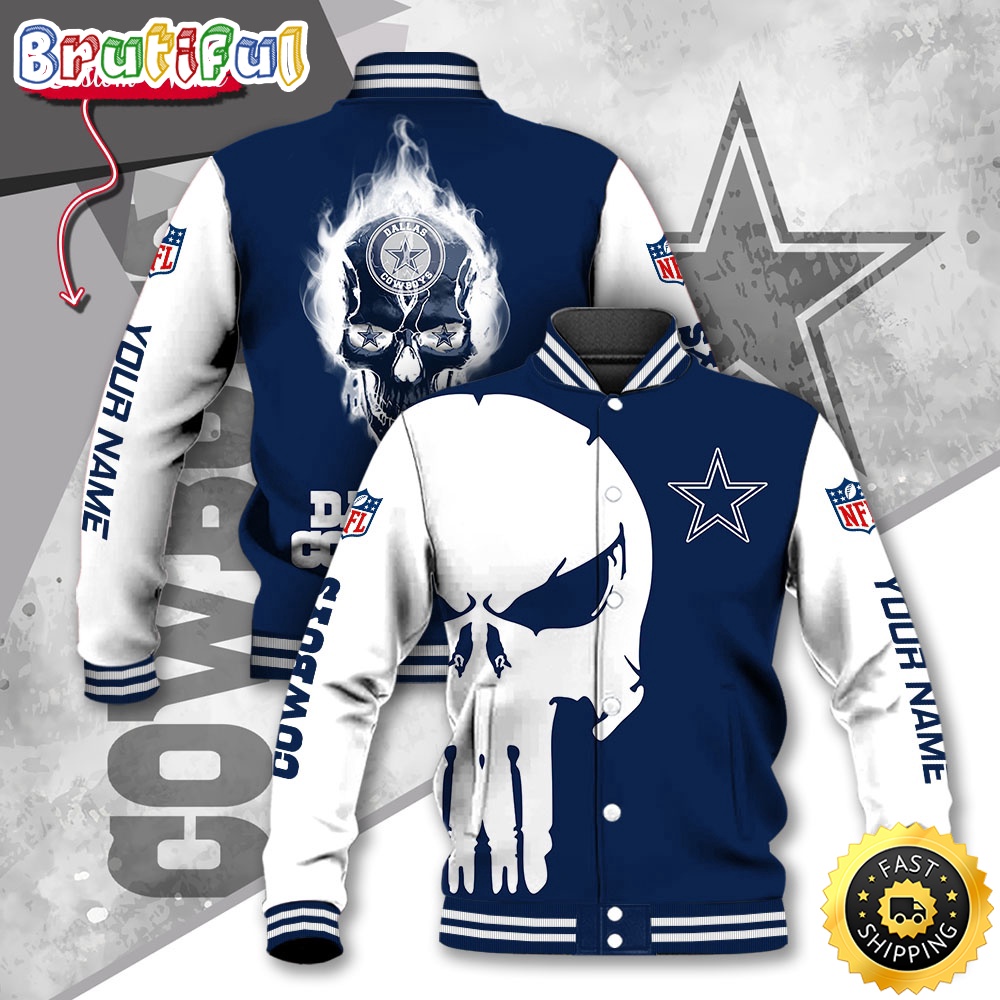 NFL Dallas Cowboys Baseball Jacket Skull Print Jacket
