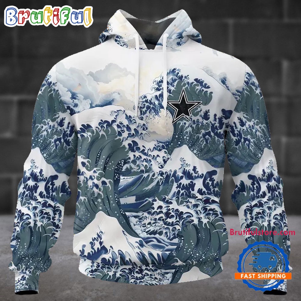 NFL Dallas Cowboys Football Great Wave All Over Print Hoodie