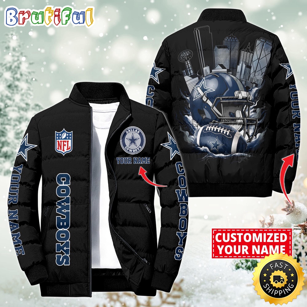 NFL Dallas Cowboys Puffer Jacket City Logo Print Jacket For Fans