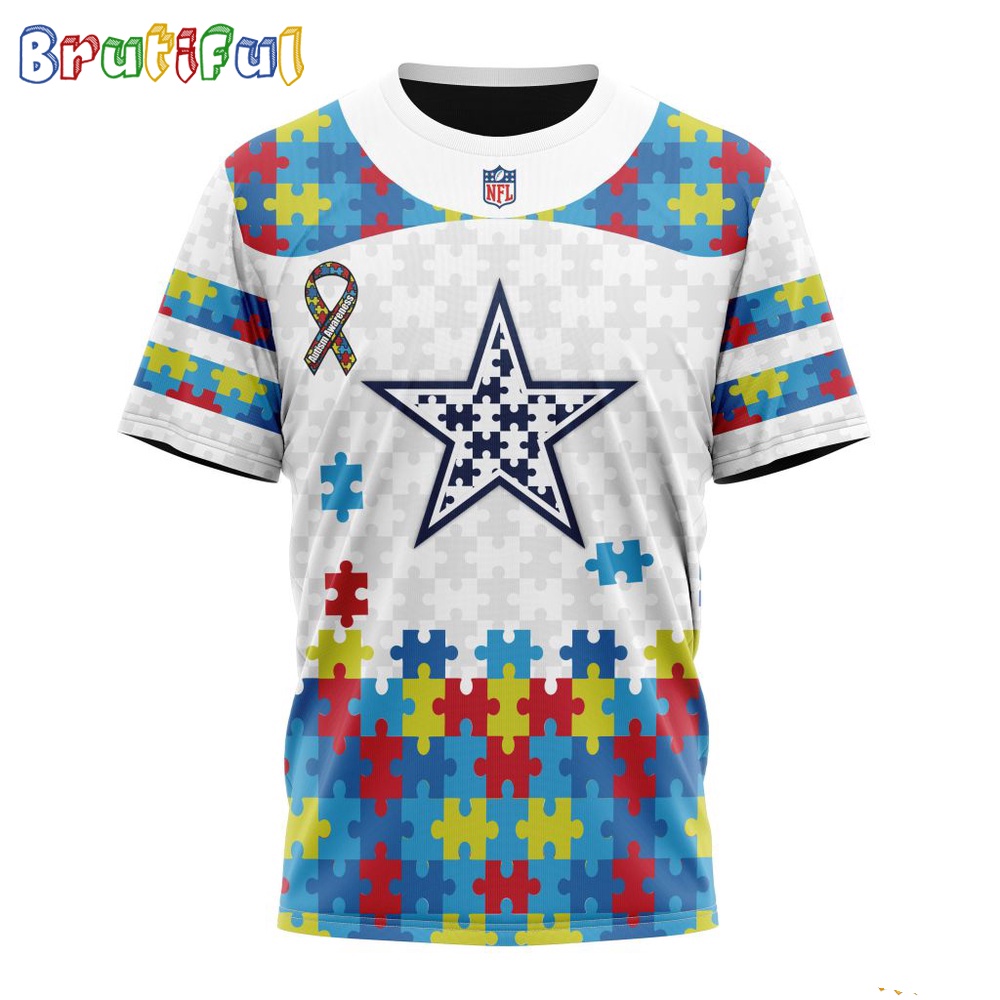 NFL Dallas Cowboys T-Shirt Special Autism Awareness Design 3D T-Shirt