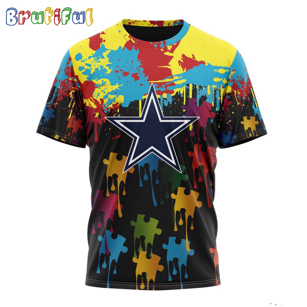NFL Dallas Cowboys T-Shirt Special Autism Awareness Design Football T-Shirt
