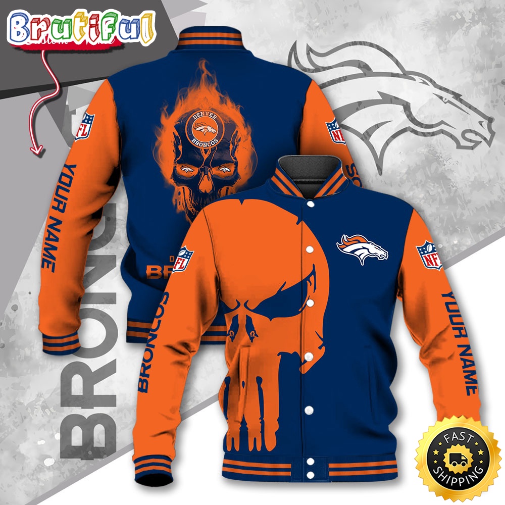 NFL Denver Broncos Baseball Jacket Skull Print Jacket
