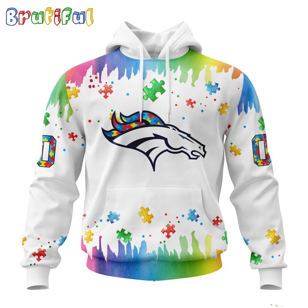 NFL Denver Broncos Hoodie Special Autism Awareness Design All Over Print Hoodie