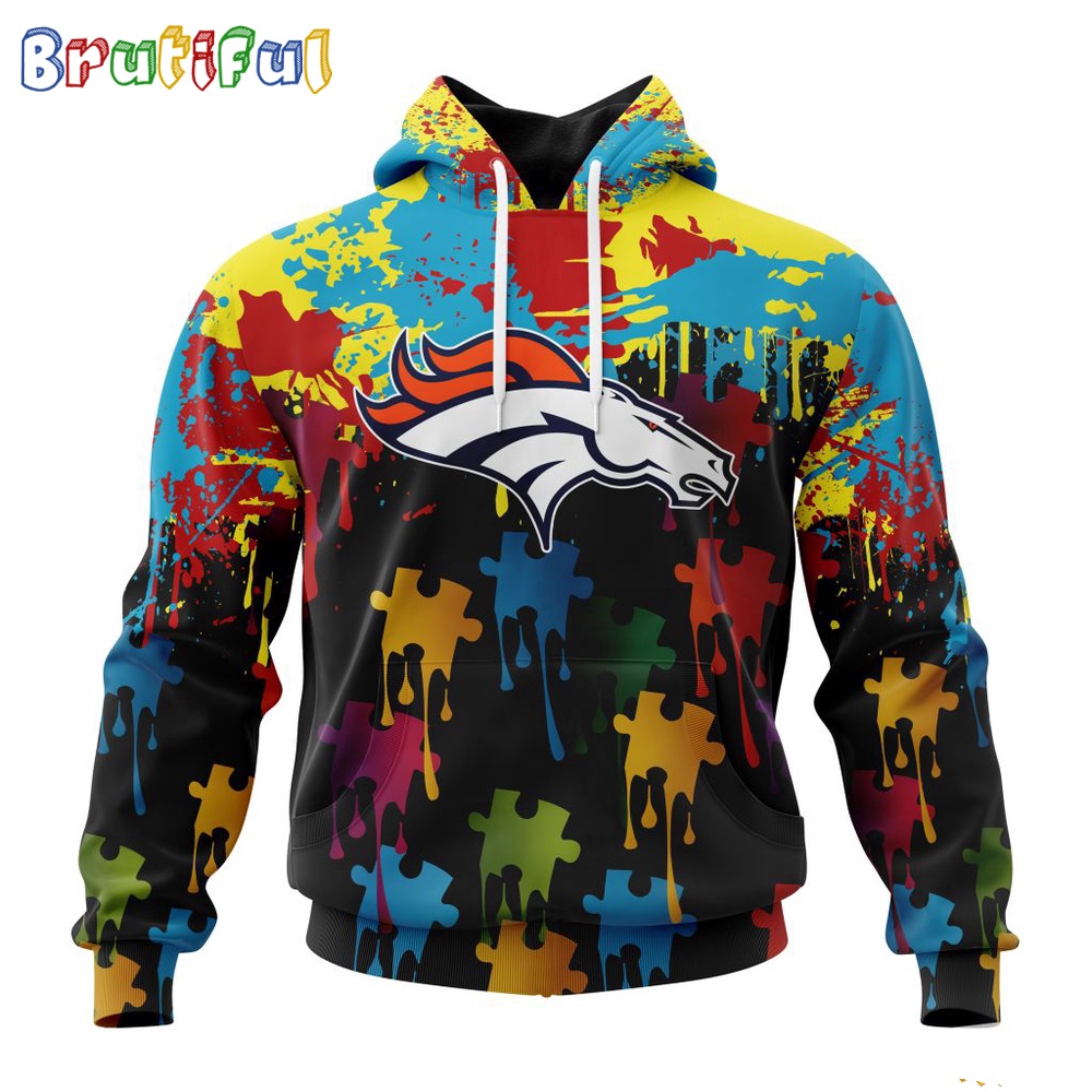 NFL Denver Broncos Hoodie Special Autism Awareness Design Football Hoodie