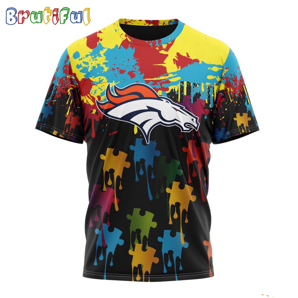 NFL Denver Broncos T-Shirt Special Autism Awareness Design Football T-Shirt