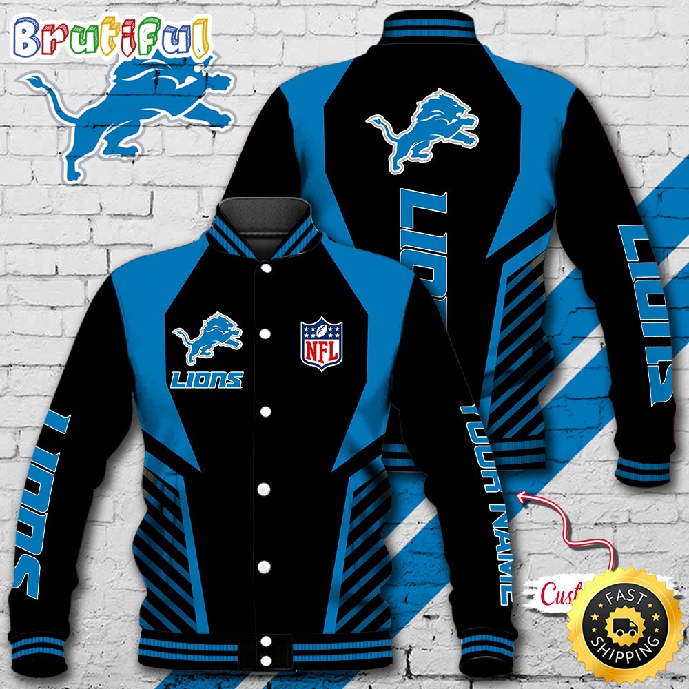 NFL Detroit Lions Baseball Jacket Football Sports Jacket