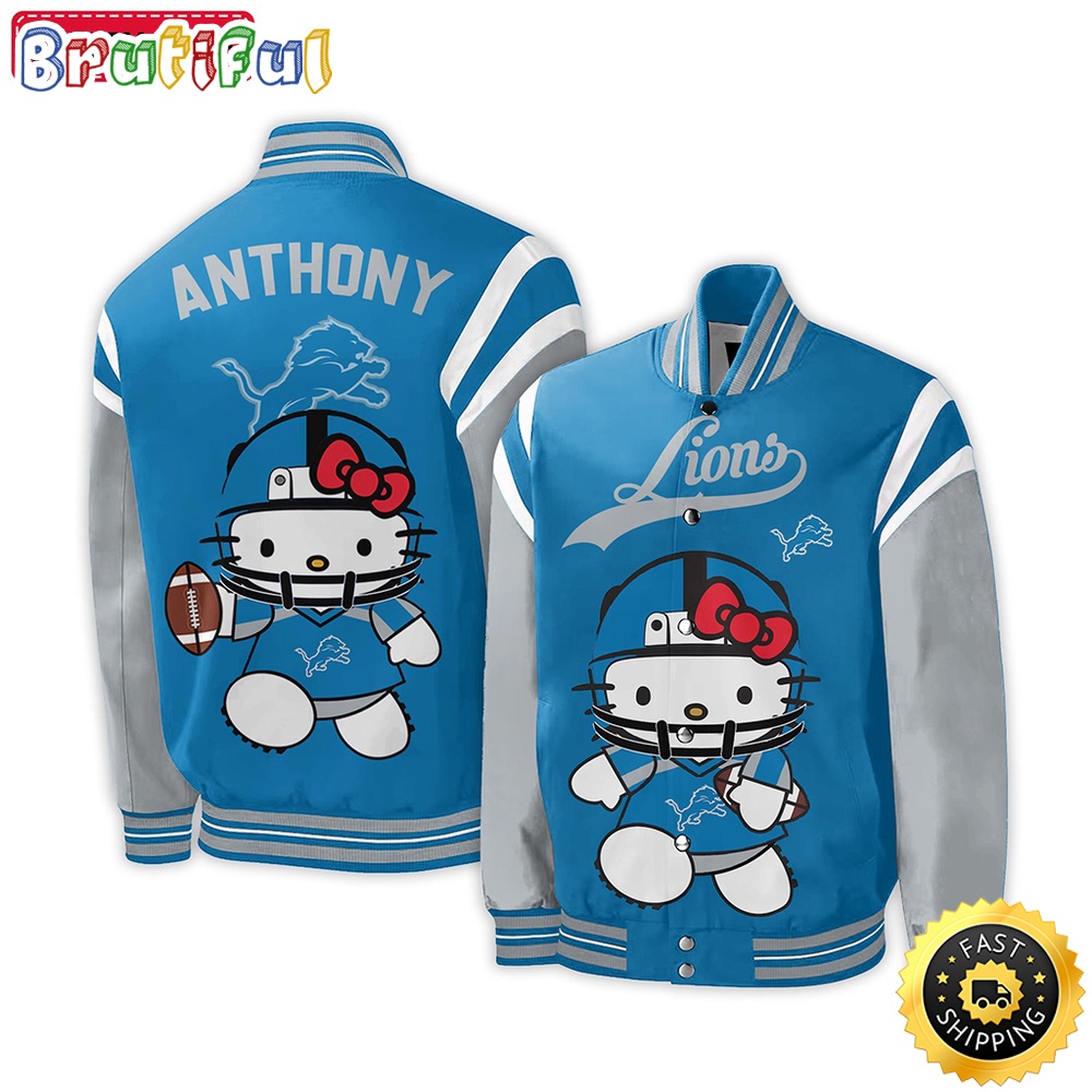 NFL Detroit Lions Baseball Jacket Hello Kitty Personalized Baseball Jacket