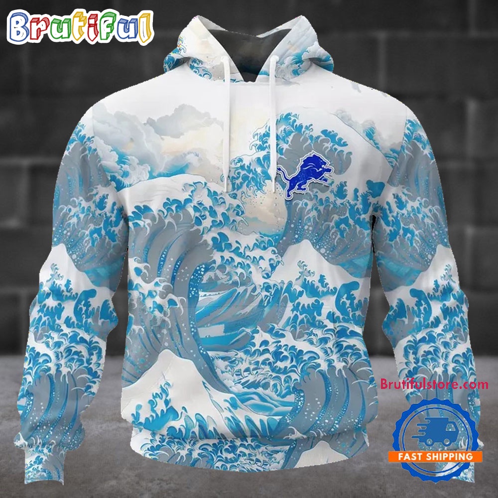 NFL Detroit Lions Football Great Wave All Over Print Hoodie