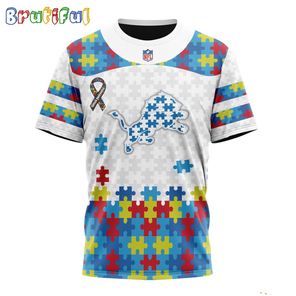 NFL Detroit Lions T-Shirt Special Autism Awareness Design 3D T-Shirt