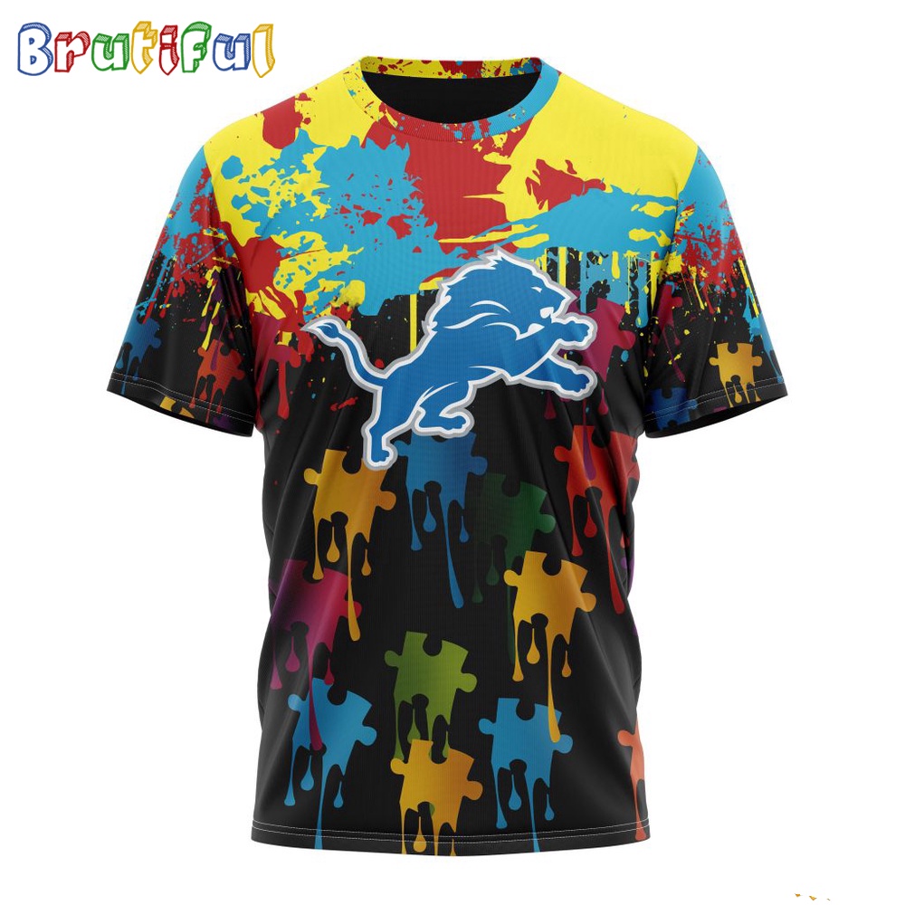 NFL Detroit Lions T-Shirt Special Autism Awareness Design Football T-Shirt