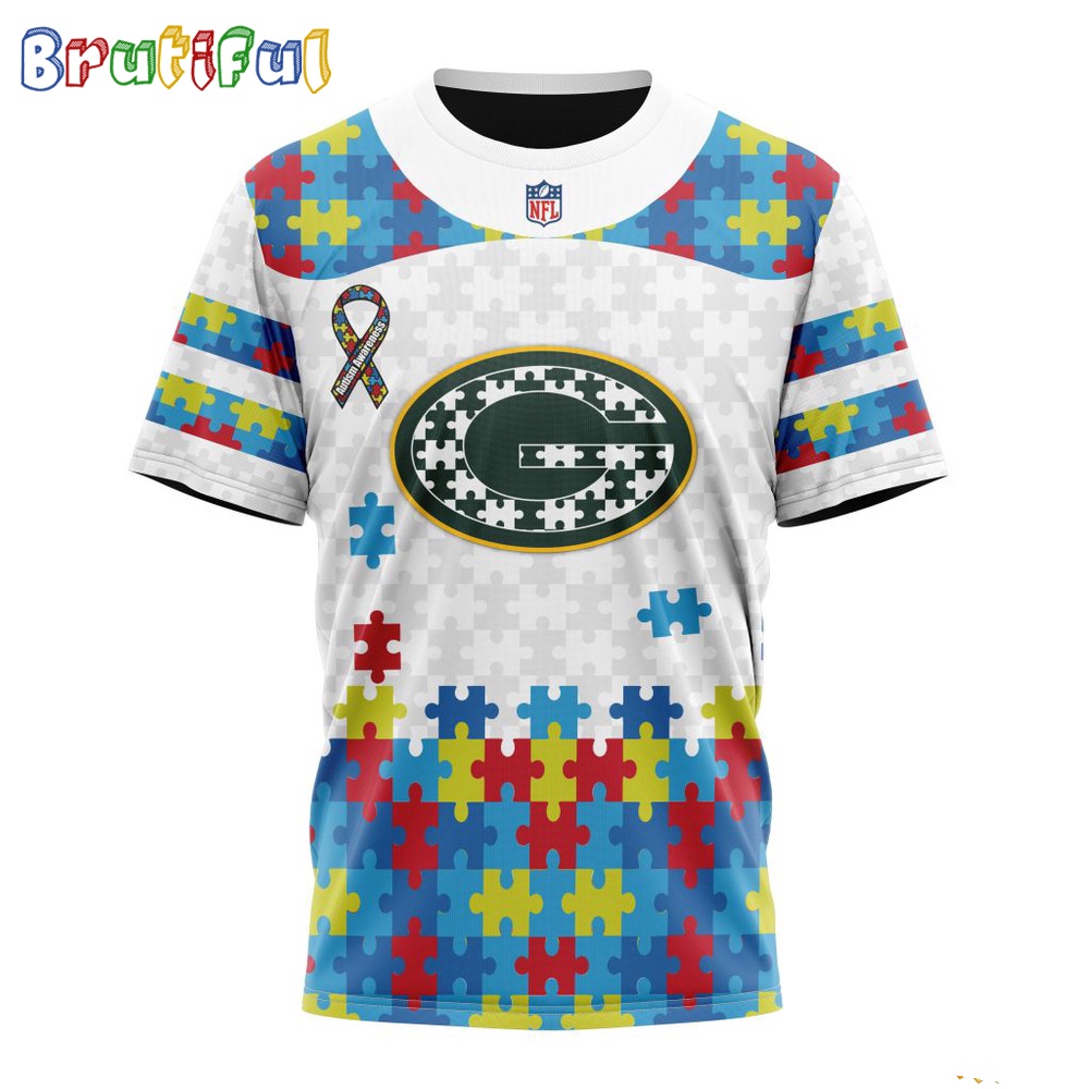 NFL Green Bay Packers T-Shirt Special Autism Awareness Design 3D T-Shirt