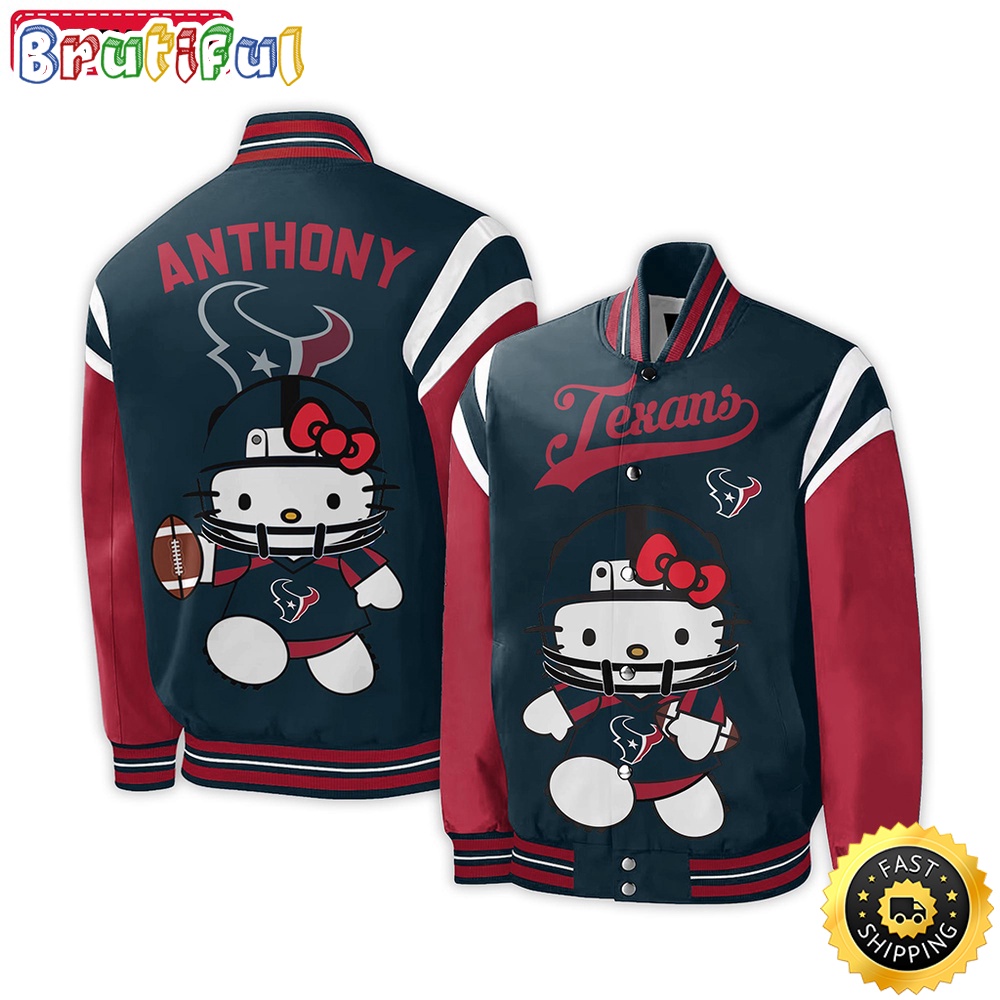 NFL Houston Texans Baseball Jacket Hello Kitty Personalized Baseball Jacket