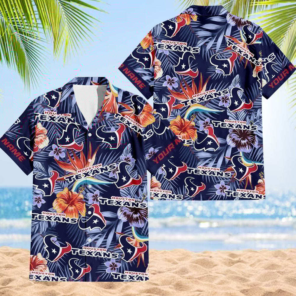 NFL Houston Texans Football Team Flower Summer Design Hawaiian Button Shirt