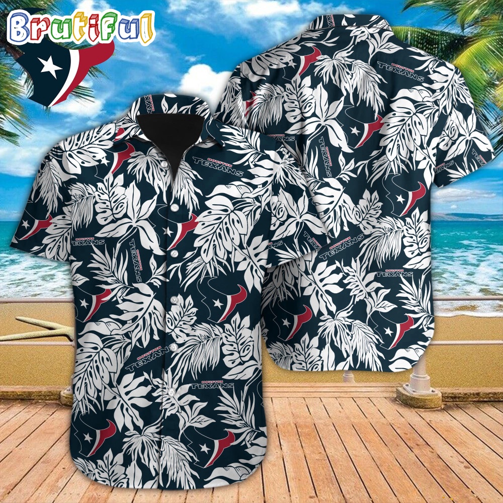 NFL Houston Texans Hawaiian Shirt Tropical Leafs Design Aloha Shirts