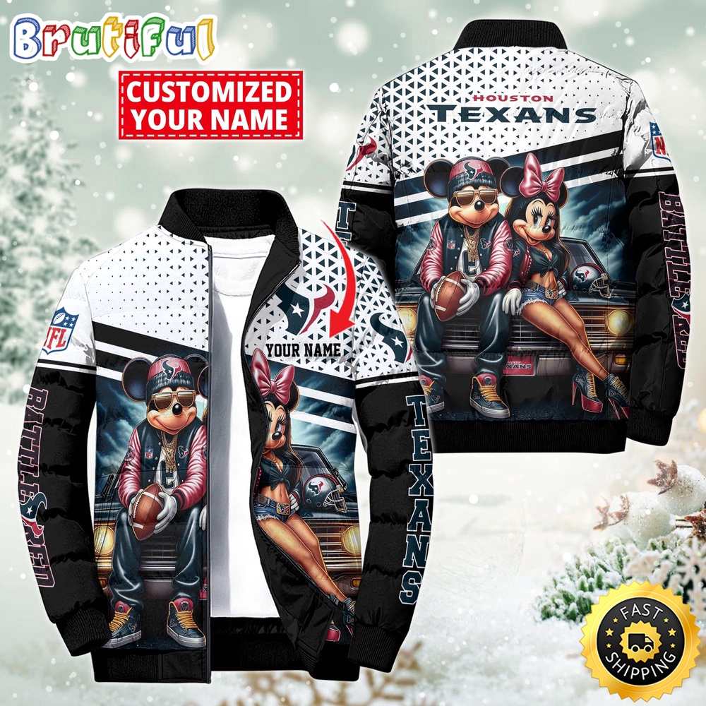 NFL Houston Texans Puffer Jacket Mickey Minnie Jacket